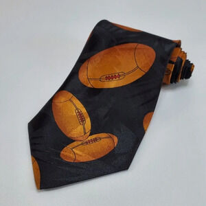 Renaissance Men's Football Tie Black With Footballs Sports Necktie